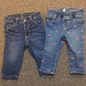 Two pairs of baby girl jeans and jeggings. Old Navy and Gap.